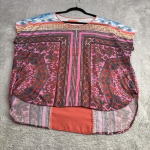 Clover Canyon Tunic Top Womens L Pink Multicolor Paisley Sheer Dolman Boho Artsy